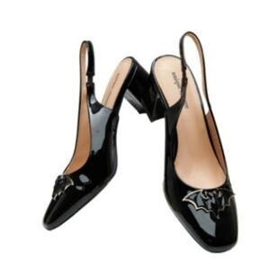 Unique Vintage Black Bat Slingback Heels